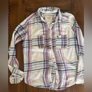 Abercrombie & Fitch Plaid Shirt - White, Pink, Blue